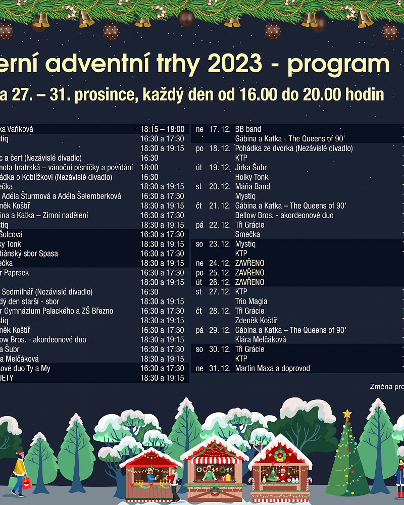 Program vystoupení - Adventní trhy na Výstavišti